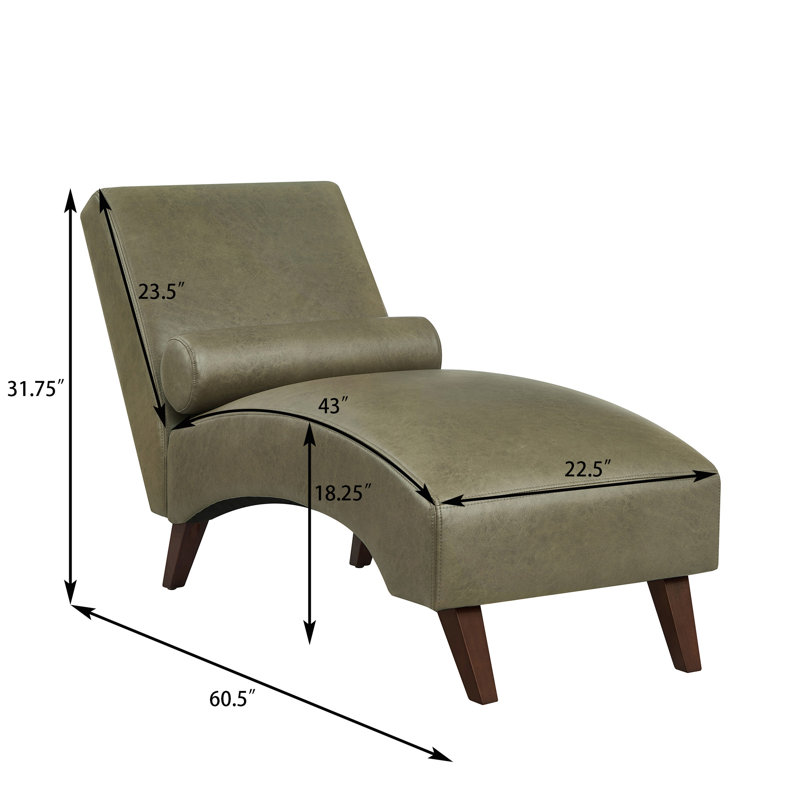 Chaise longue avec coussin traversin, Olive Green Faux Leather