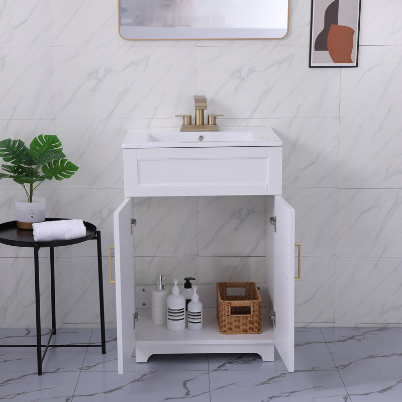 Ensemble de meuble-lavabo simple blanc 24 po 2 portes 2 portes avec plateau en céramique