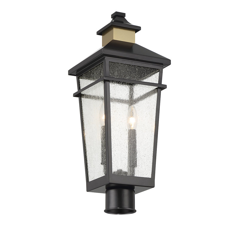Kingsley Matte Black and Brass 2-Light Outdoor Post Lantern