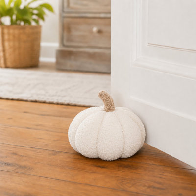 Pumpkin Door Stopper, Weighted Boucle Fall Decor Doorstop for Interior Doors, Cream