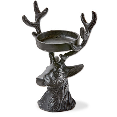 Deer Pillar Candle Holder Black Aluminum Everyday