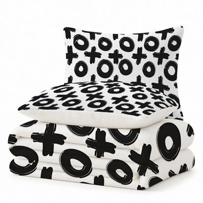 Ensemble de couverture en flanelle légère de qualité supérieure et 2 taies décoratives avec motif noir et blanc Plus 3)