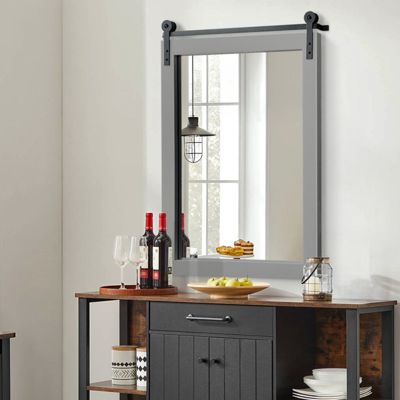  Rectangle Modern Solid Wood Farmhouse Accent Mirror, Gray, 30" x 22"