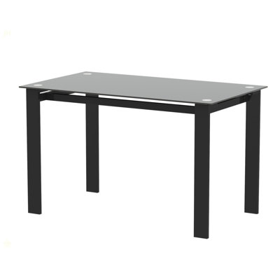 Table de salle à manger moderne en verre trempé noir, pieds de table simples en métal, table de salon