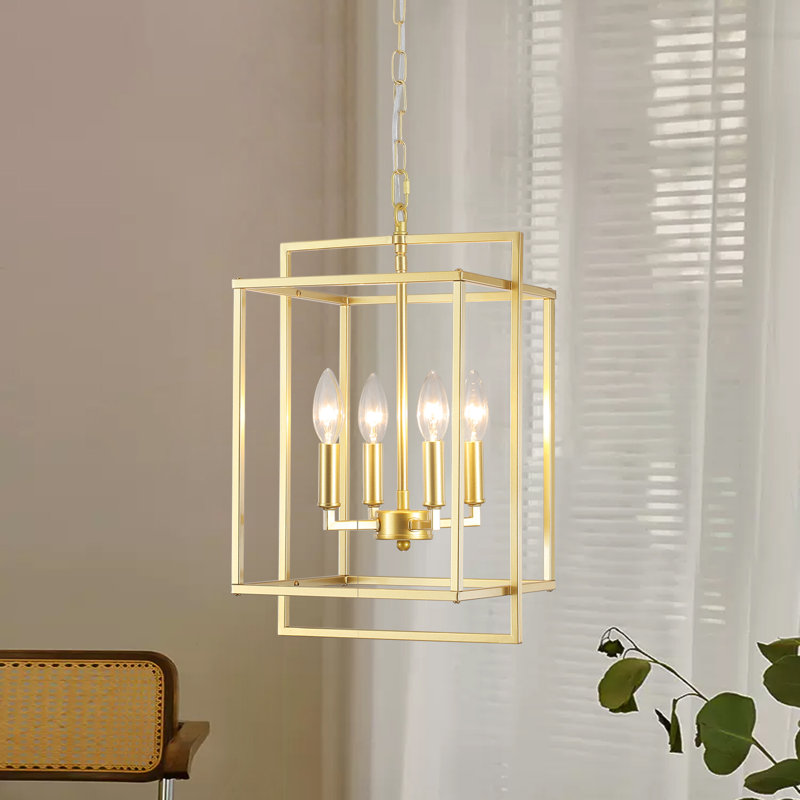 Lustre rectangulaire à 4 lumières à intensité variable, Or vaporisé