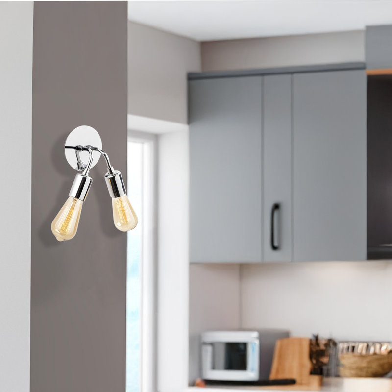 Lampe murale moderne en chrome | Corps en métal, 2 x culot E27 de 40 W maximum | Conception argentée élégante, indice de protection IP20 | Parfait pour l'éclairage de salon, de chambre à coucher et de bureau | Décoration élégante et fonctionnelle