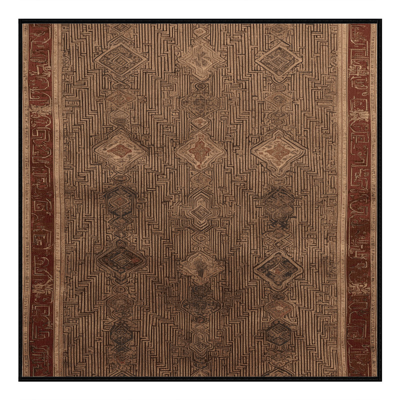Tapis art déco brun lavable à la machine, Carré 7 pi