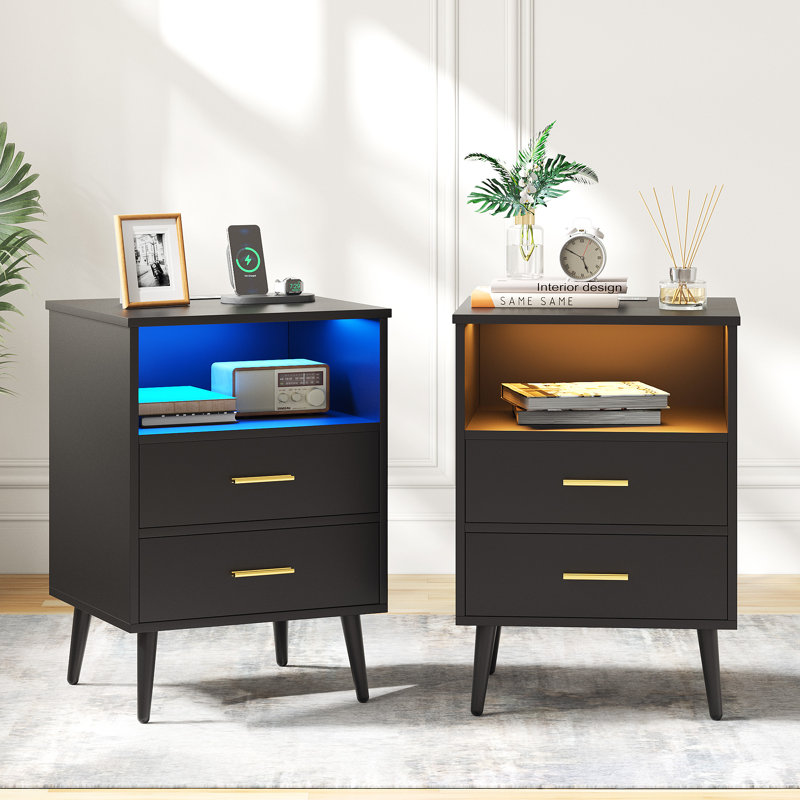 Boersma 45cm W Manufactured Wood Bedside Table, Black