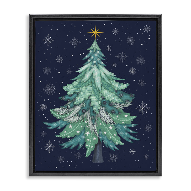 Abstract Pattern Xmas Tree Canvas Wall Art by Darlene Seale, 21" H x 17" W, Jet Black Floater Frame