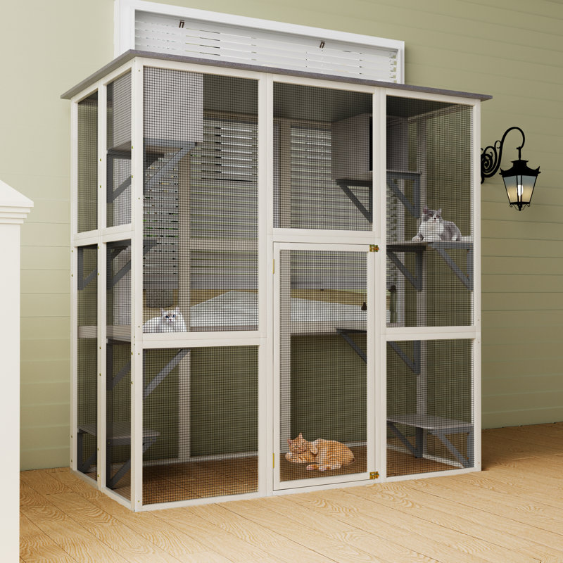 Grande cage à chat pour l'extérieur en bois massif avec 6 plateformes et 2 boîtes de sieste pour l'extérieur
