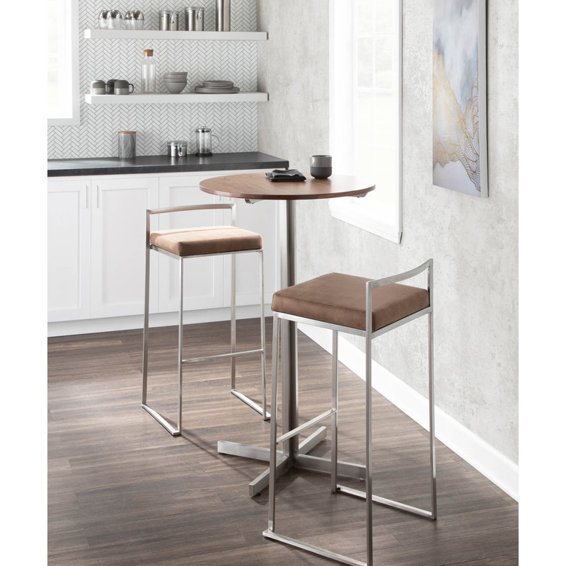 Tabouret de bar et de comptoir Ernestine, Polyester Cowboy brun, Acier Inoxydable