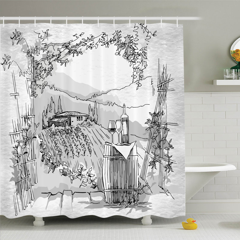 Sketch Shower Curtain with Hooks Included, 75" H x 69" W