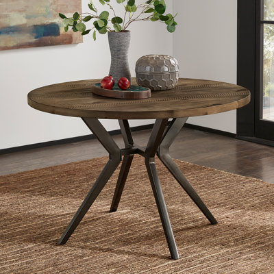 Etna Pine Round Solid Wood Top Metal Base Dining Table