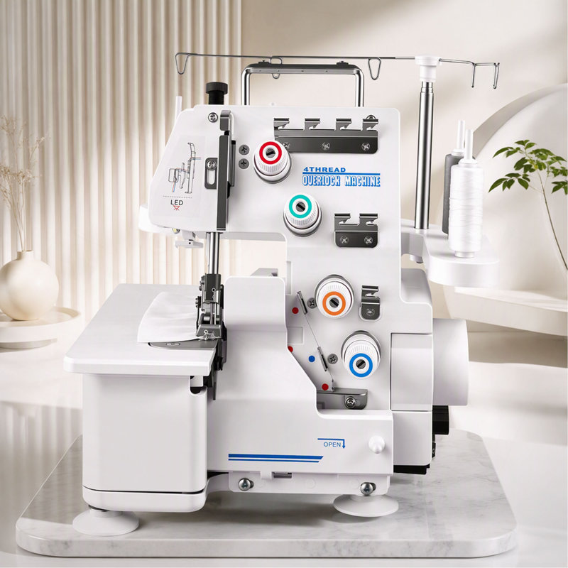 Machine à coudre surjeteuse Serger, 1250 points par minute, capacité de 3 et 4 fils, avec lumière DEL et pieds d'aspiration robustes, machine à coudre à cadre métallique robuste pour divers tissus,