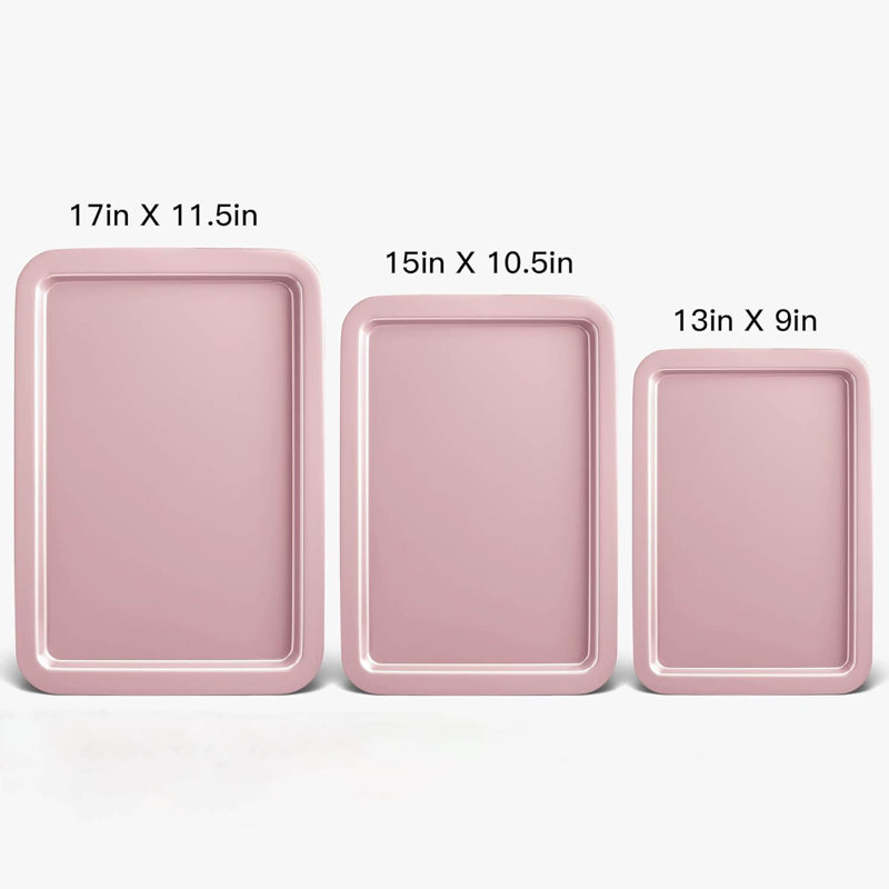 Baking Sheet Pan Set,Nonstick Bakeware Sets with Wider Grips, 3 Pack, Pink