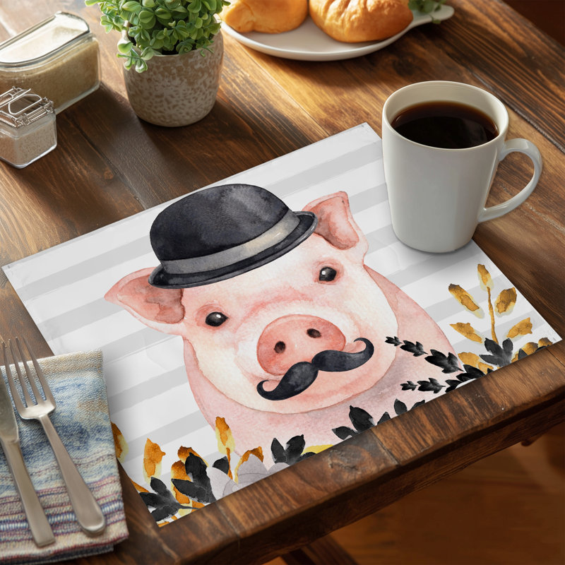 Petit napperon cochon détective | Décor d'animaux de ferme | Polyester