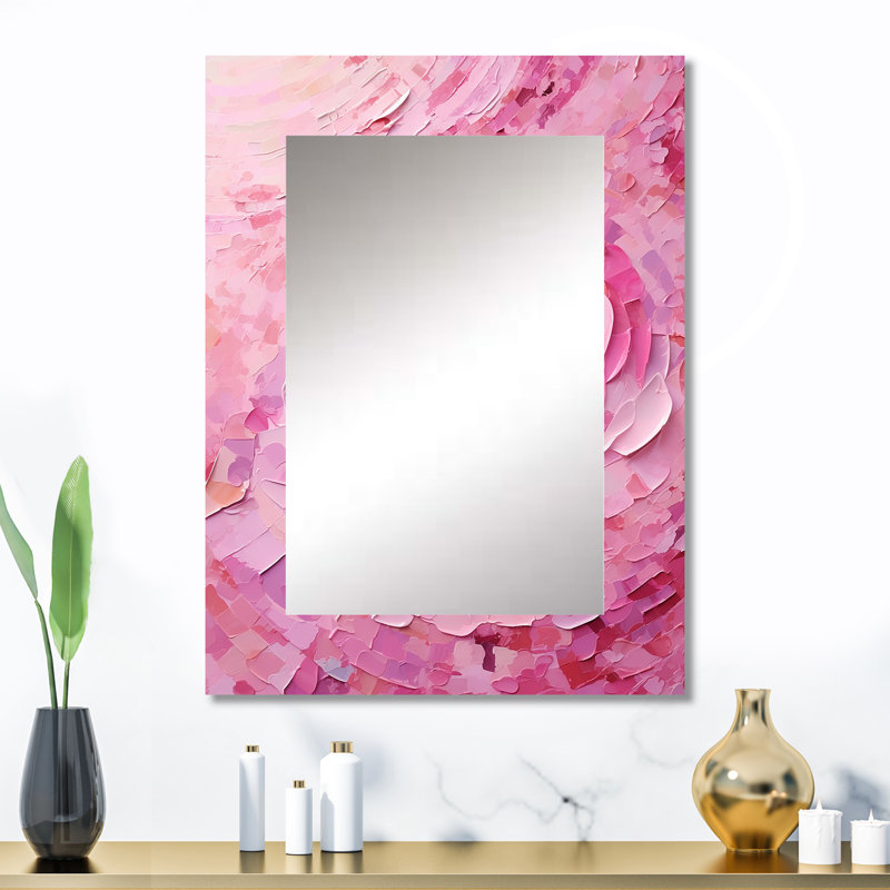 «Pink Radiant Revolution Spiral» - miroir mural décoratif en spirale abstraite, miroir moderne, impression d'art en métal
