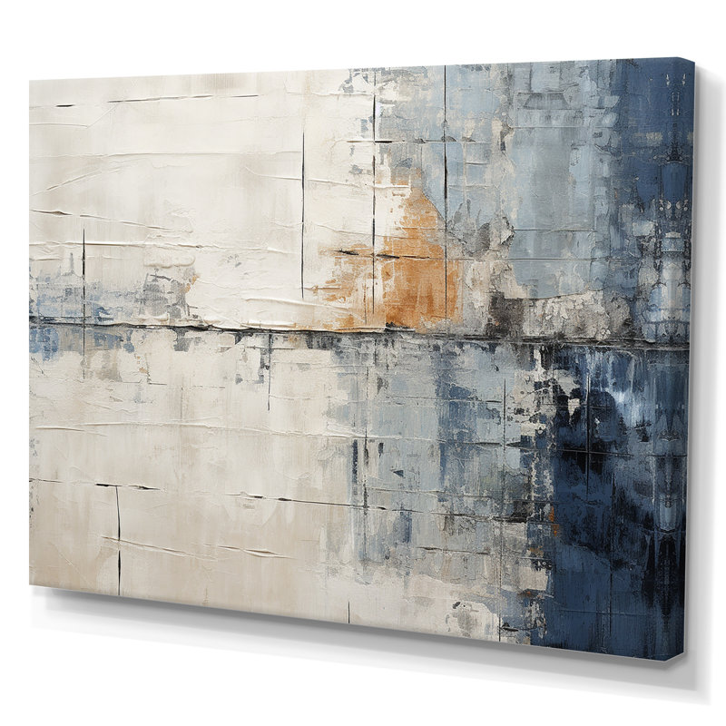 «Abstract Blue Beige Road Collage II», art mural abstrait, H 12 po x l 20 po x P 1 po, Toile tendue