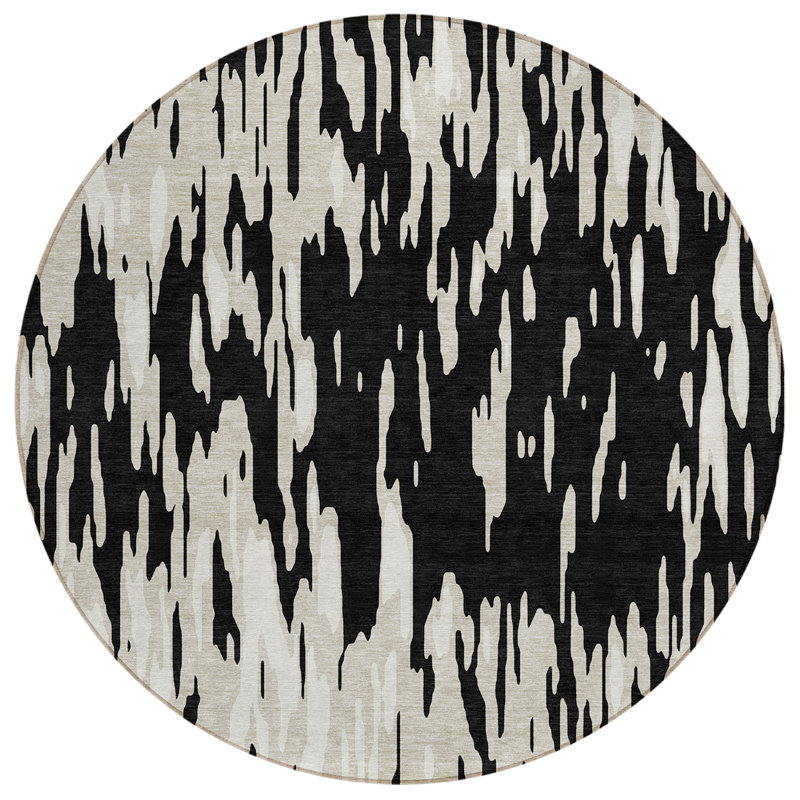 Tapis rond noir et ivoire 8 po