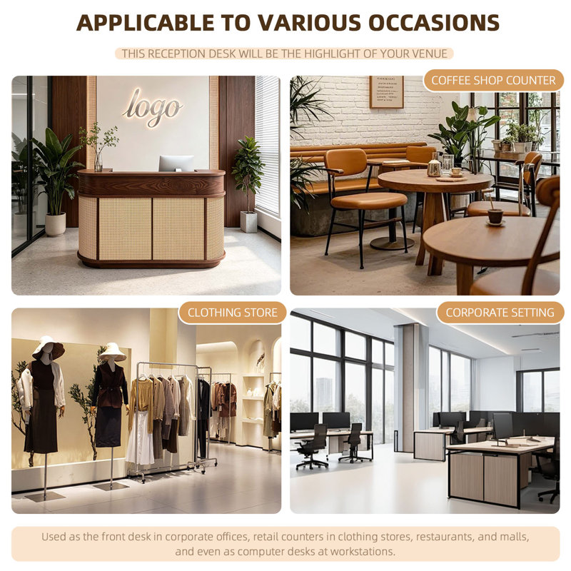 Bureau d'accueil vintage avec rangement, comptoir multifonctionnel pour bureaux, commerces, entreprises et zone d'enregistrement