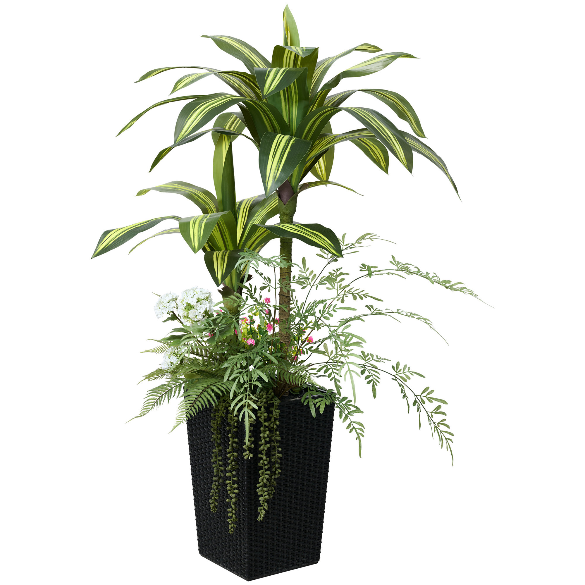 Adcock Artificial Dracaena Tree 4FT - UV Resistant Faux Dracaena with Tapered Planter and Decorative Plants, 1, Black