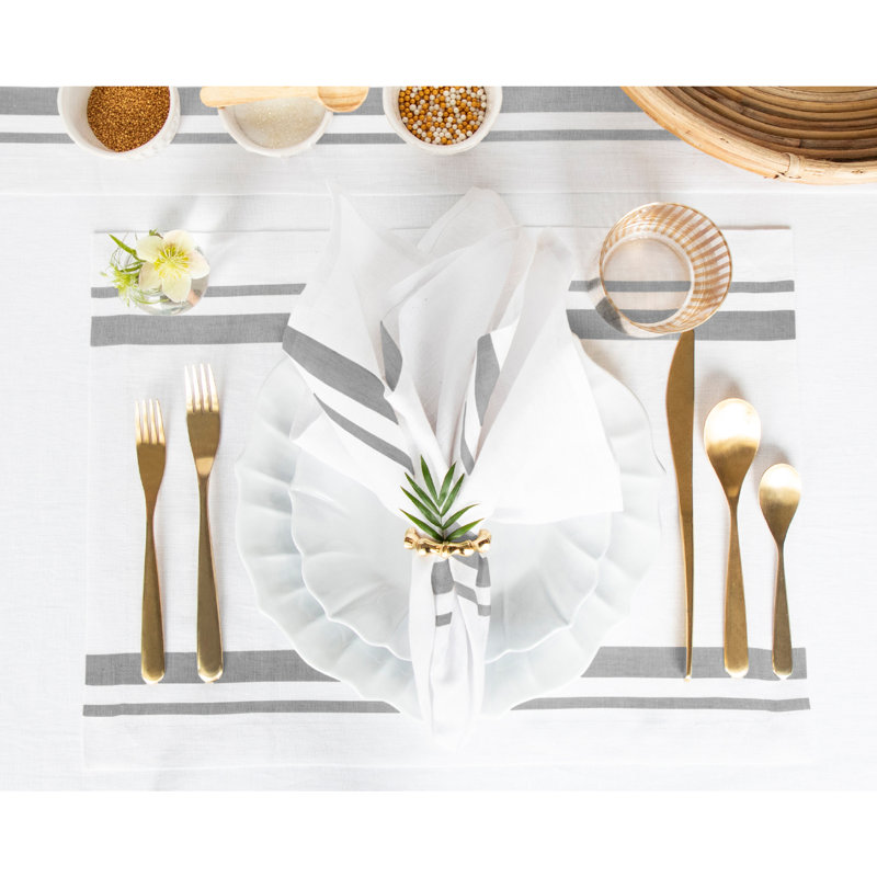 Solino Home French Stripe - 100% Pure Linen Dinner Napkins (Set of 4)