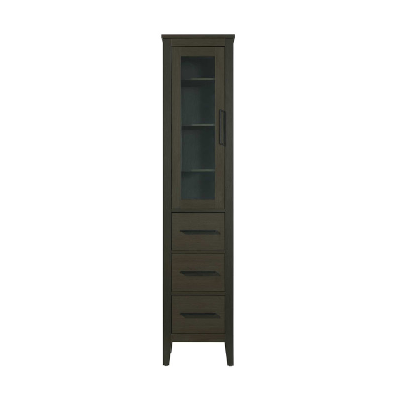16 Inch Bath Storage Glass Cabinet in Mocha Brown, Mocha Brown, 72" H x 16" W x 72" D