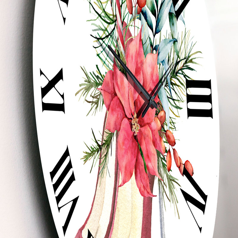 Chaussures à talons en daim rouges avec décor floral de Noël - horloge murale traditionnelle, Petit