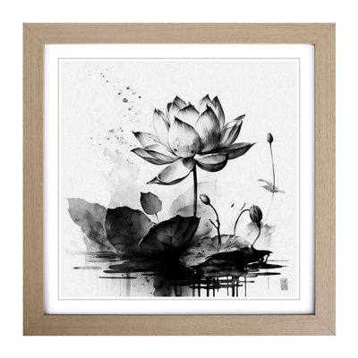 Lotus Flower Ink Wash - Framed Print