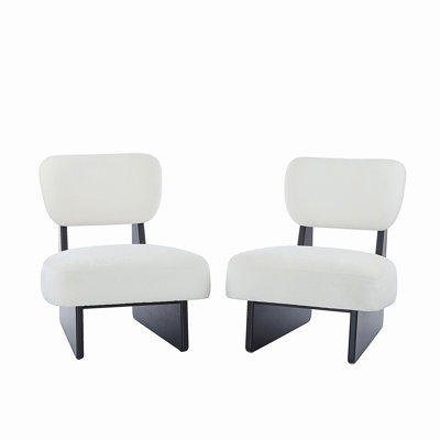 [Ensemble de 2] Méridienne beige moderne avec revêtement en polyester, base en bois robuste avec finition noire, sièges d'appoint minimalistes et élégants pour le salon, la chambre à coucher ou le bureau