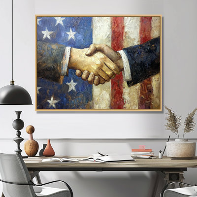 Une poignée de main symbolique entre les États-Unis et les Alliés I - décoration murale patriotiste des États-Unis