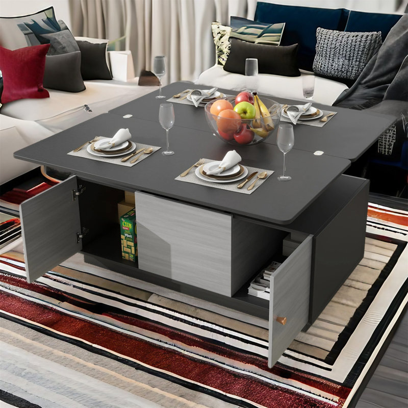 Table basse à piédestal relevable avec rangement