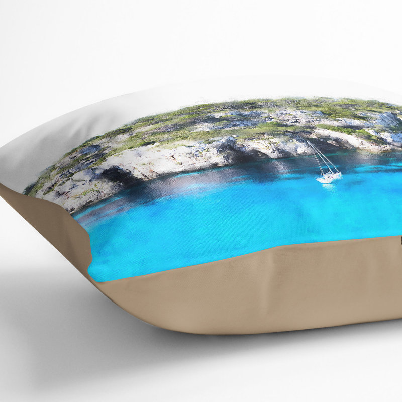 Sailing Boat in Formentera Spain Cushion with Filling, Stone, 40cm H x 40cm W x 15cm D
