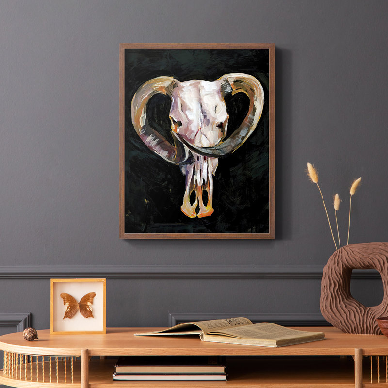 Horned Skull II, reproduction encadrée - bois massif, H 14 po x l 11 po, Brun