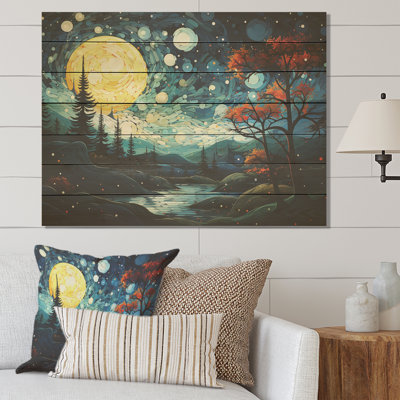 Dreamy Mountain Scenery At Night III - Winter Landscape On Wood Print