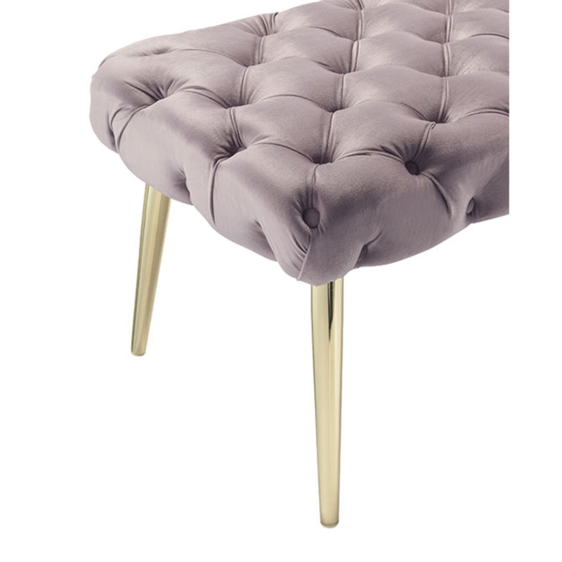 Banc rembourré 48 po en velours, Lilas, Doré