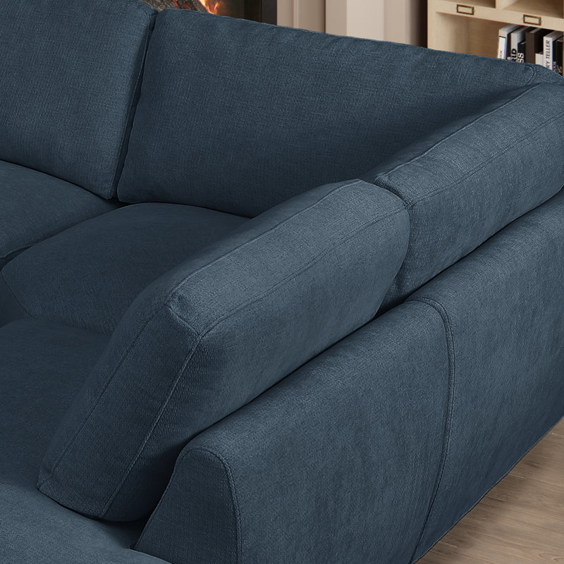 Modern Style Wedge Chaise Sectional, Dark Blue