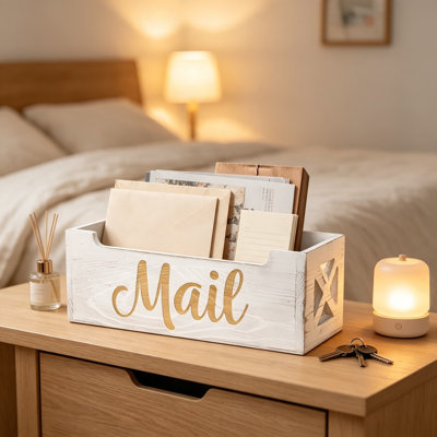 Mail Holder Countertop - Rustic Wooden Mail Organizer for Desk, Letter Holder and Mail Tray, Wall Mountable Mail Storage Box for Home and Office
