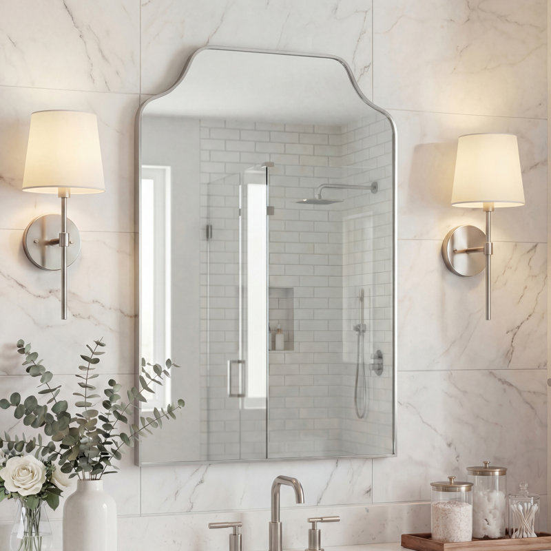 Walters 24 in. W x 36 in. H Medium Scalloped Rectangular Metal Framed Wall Mirror, Nickel