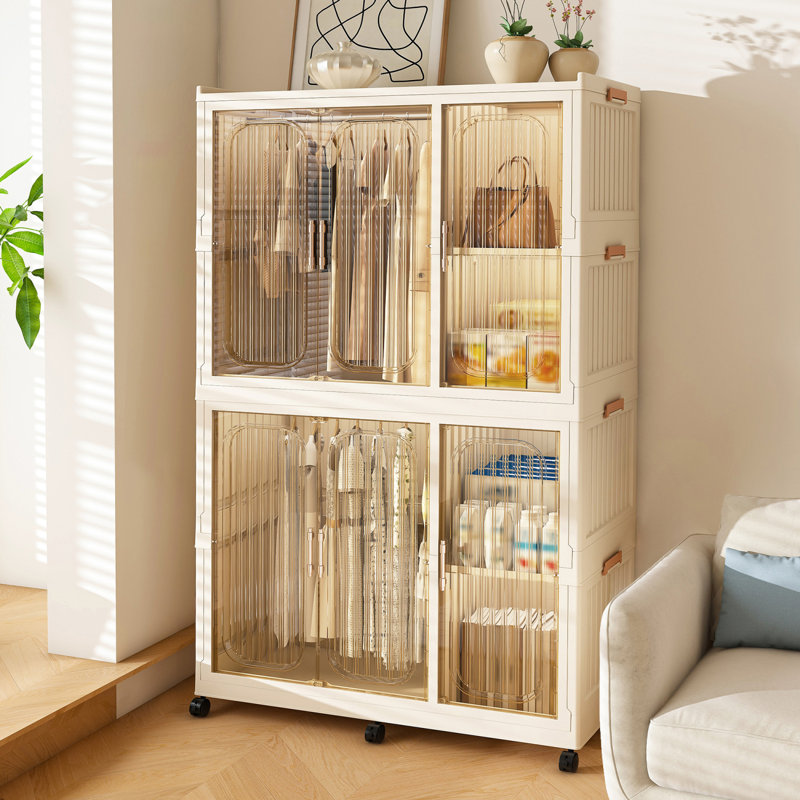 Garde-robe portable avec portes magnétiques et tringles suspendues