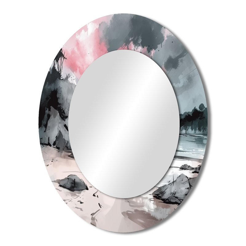 Grand miroir mural ovale sur métal Ocean's Embrace II, 43 po x 33 po