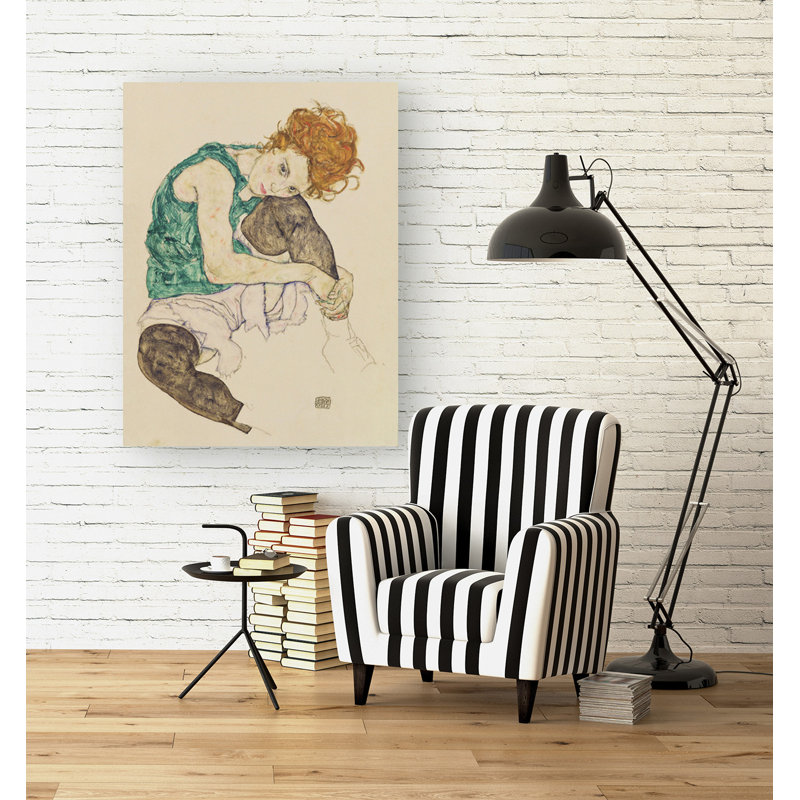 Seated Woman With Bent Knee by Egon Schiele - Wrapped Canvas Painting, 120cm H x 90cm W x 4cm D