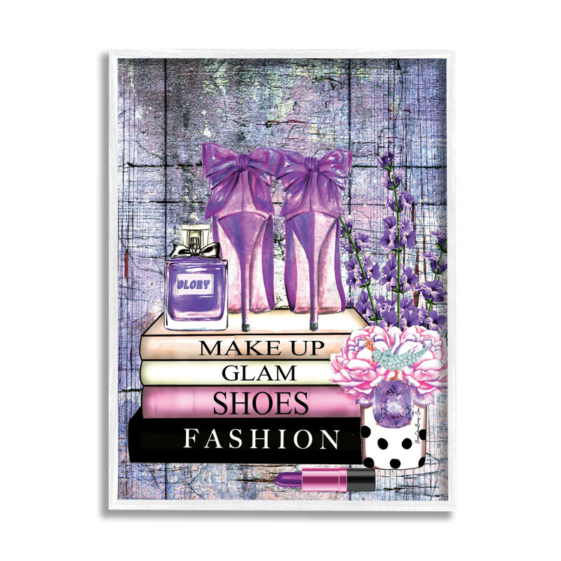 Livres de mode moderne mauve encadré sur bois, impression, H 20 po x l 16 po x P 1,5 po, Giclée encadrée blanc bord de mer