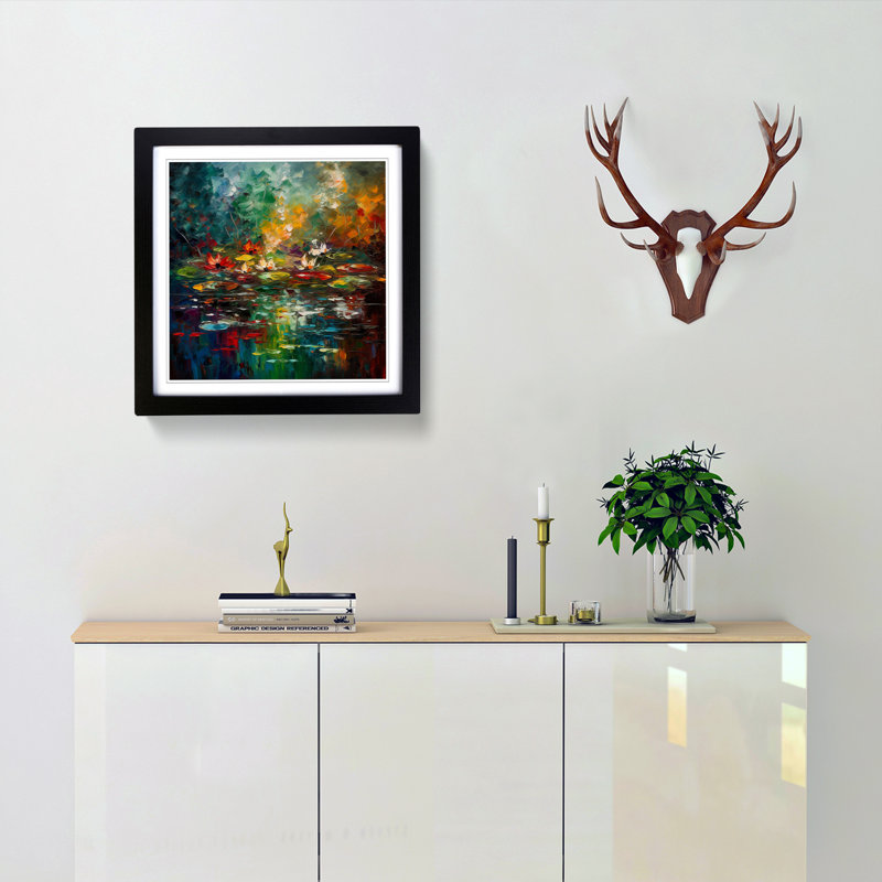 Pond Abstract - Single Picture Frame Print on Wood, Black