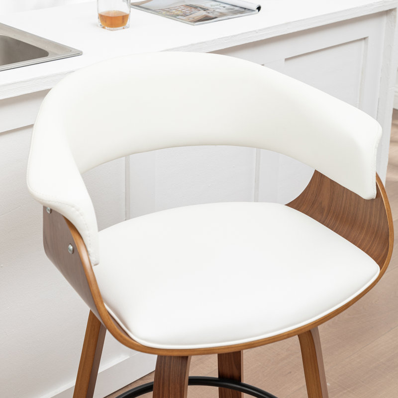 Tabourets pivotants Mid-Century rembourrés en similicuir Devlin, Tabouret de comptoir (siège d'une hauteur de 25 p, Blanc