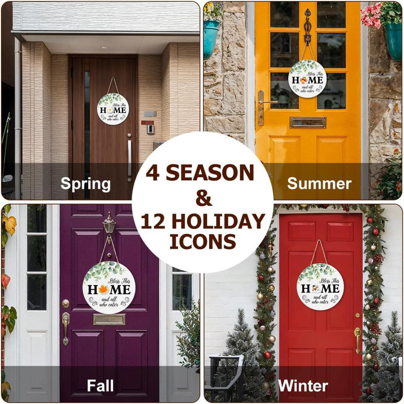 12" Modern Valentine's Day Interchangeable Welcome Wreath Sign, All Season Front Door Porch Decor