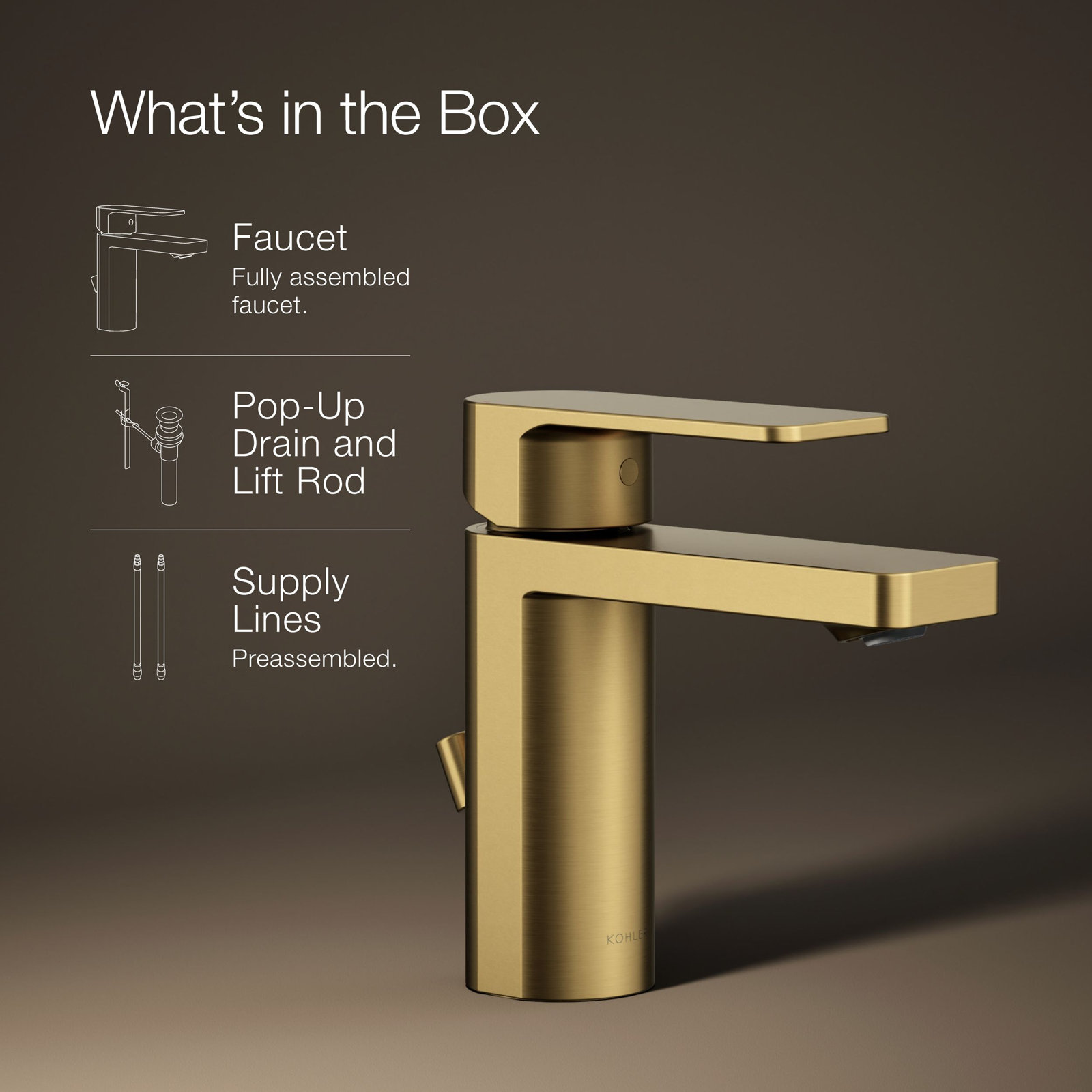 Parallel Single-Hole Bathroom Faucet with Drain, Vibrant Brushed Moderne Brass
