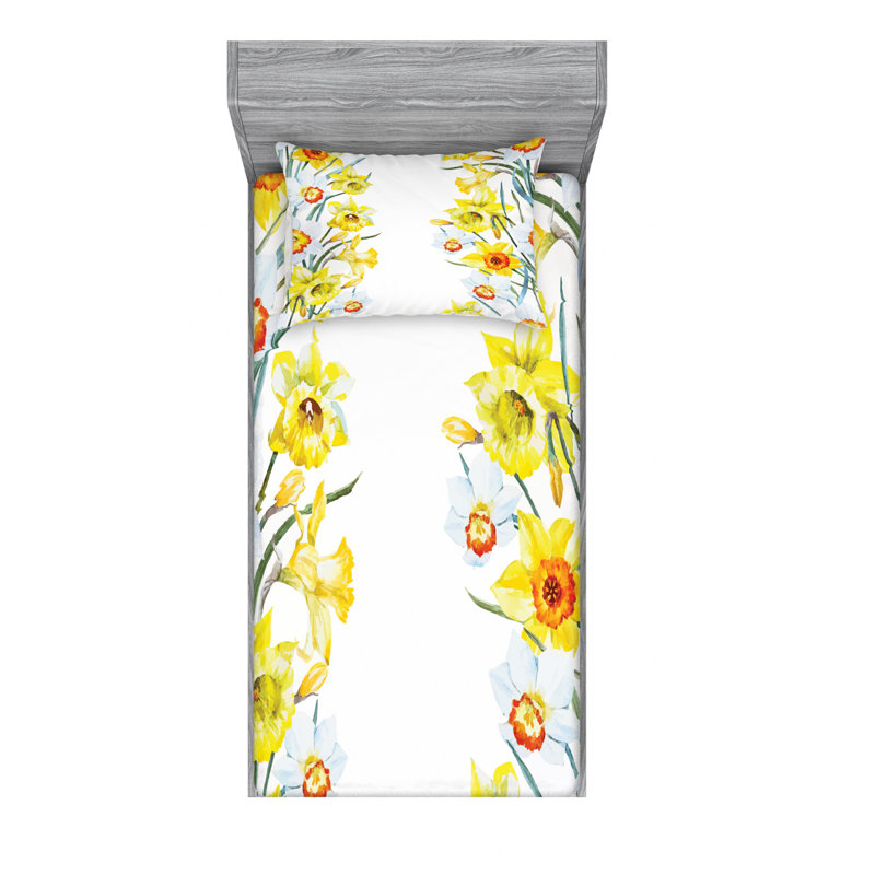 Daffodil Microfiber Sheet Set, Twin Sheet Set with Fitted Sheet