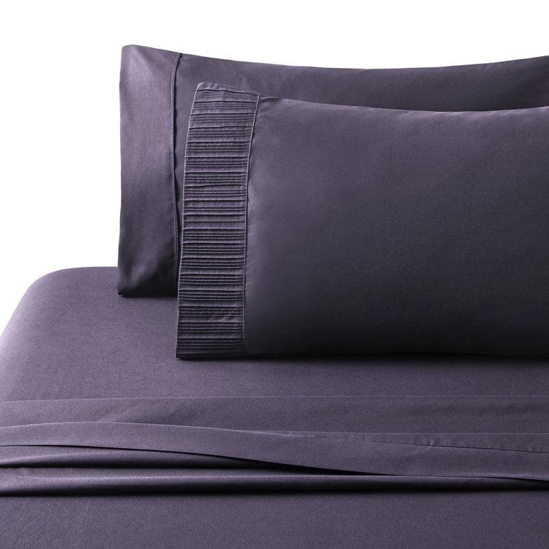 Ensemble de draps plissés en rayonne de bambou toutes saisons 4 pièces avec 2 taies d'oreiller, aubergine, de taille simple / simple, par Marina Marina Home Bedding Essentials