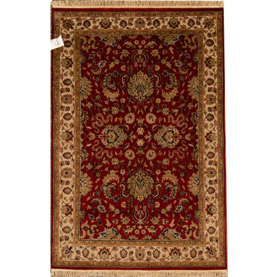 Hand-Knotted High-Quality Wine and Beige Area Rug